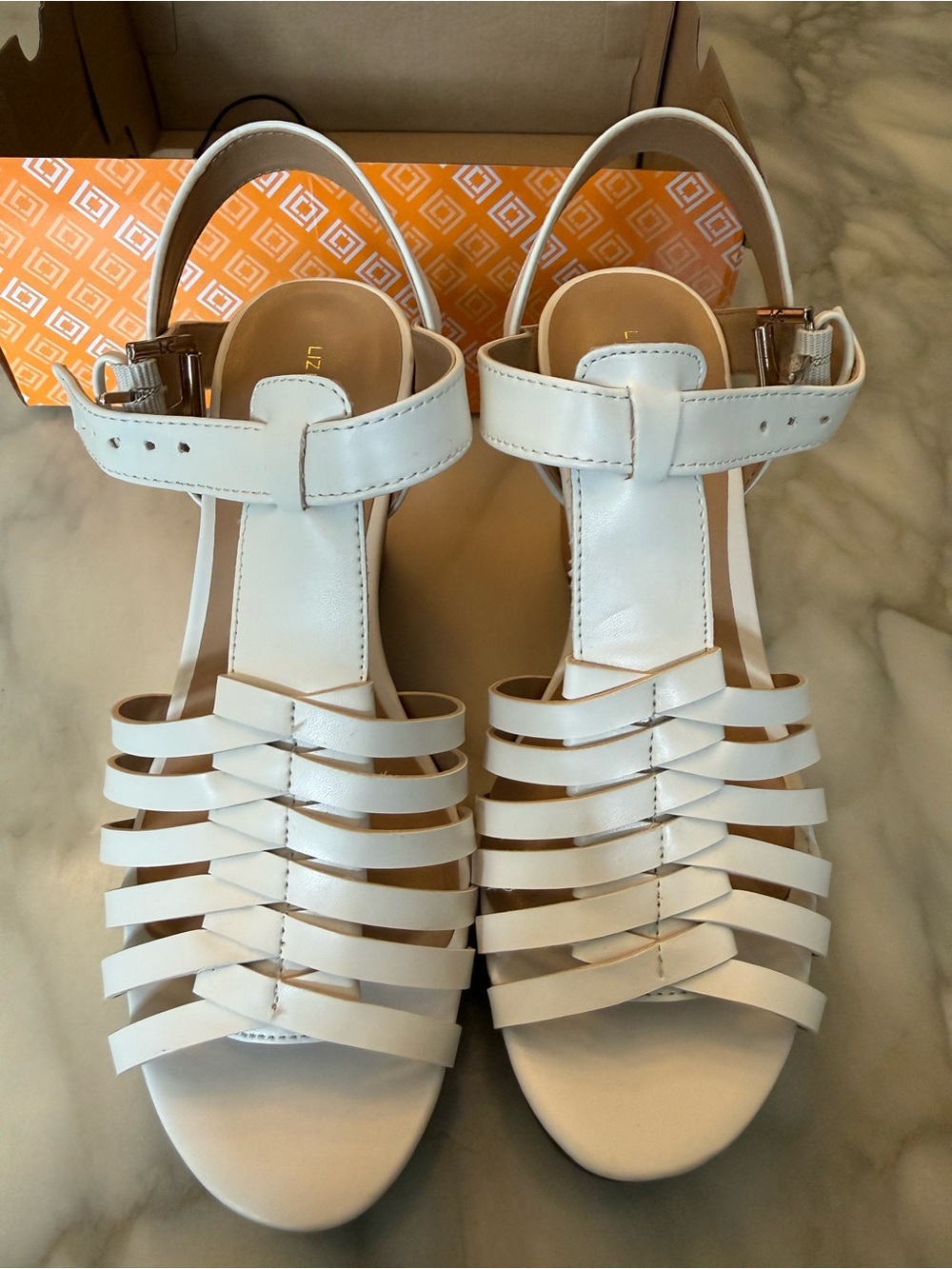 Liz Claiborne White Strappy T-Style Sandals